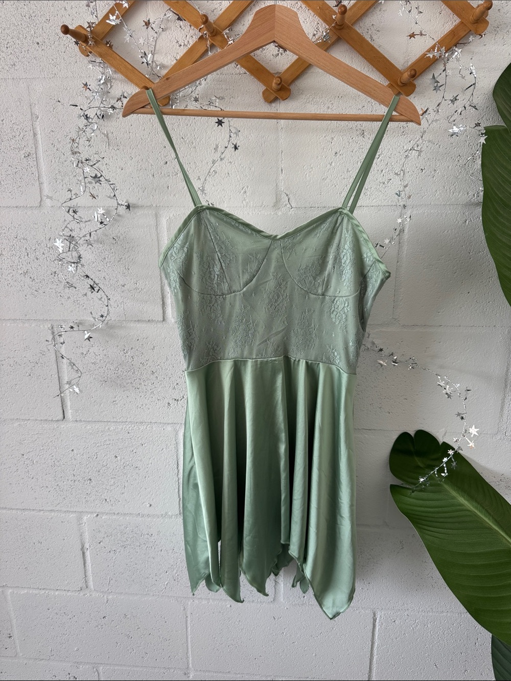Lace Trim Slip Dress in Sage Green